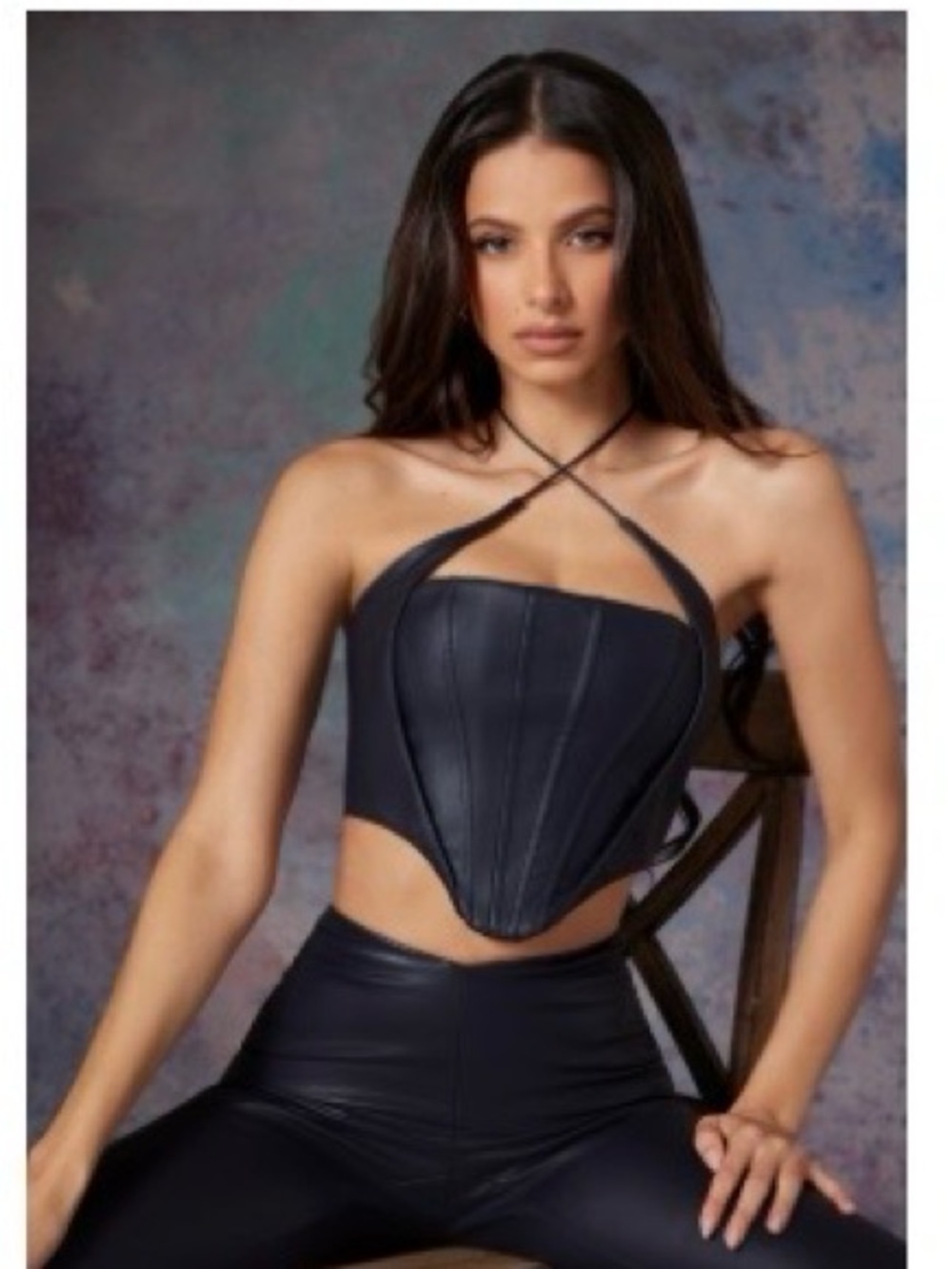 Oh Polly Black Faux Leather Halter Corset Top